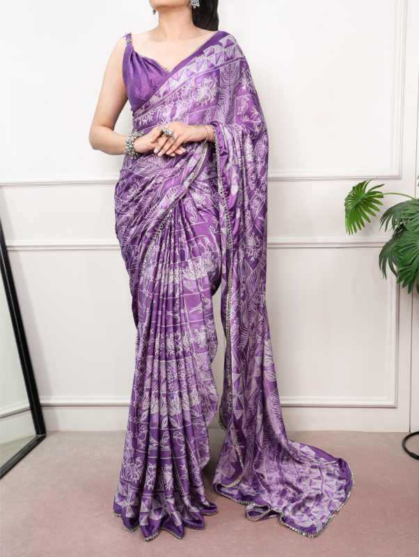 Satin Silk Mirror Work Saree