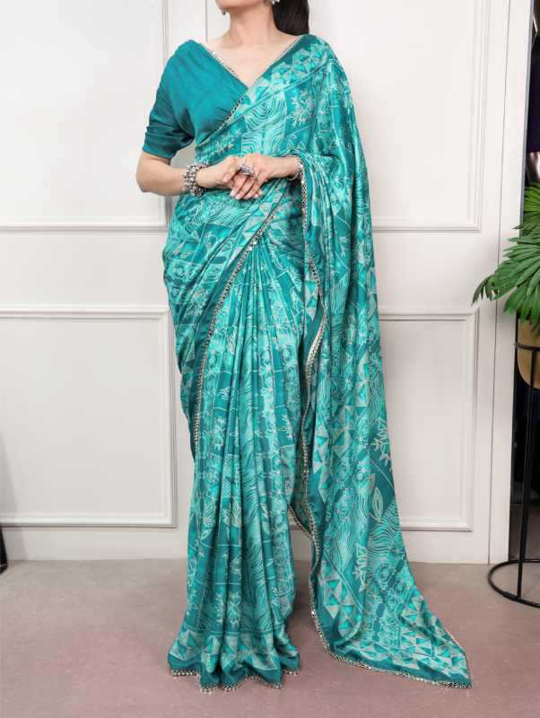Satin Silk Mirror Work Saree