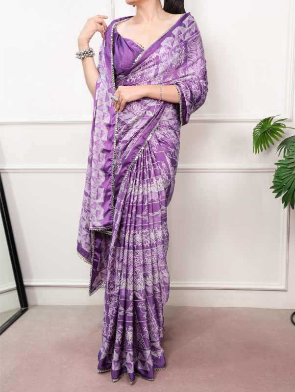 Satin Silk Mirror Work Saree