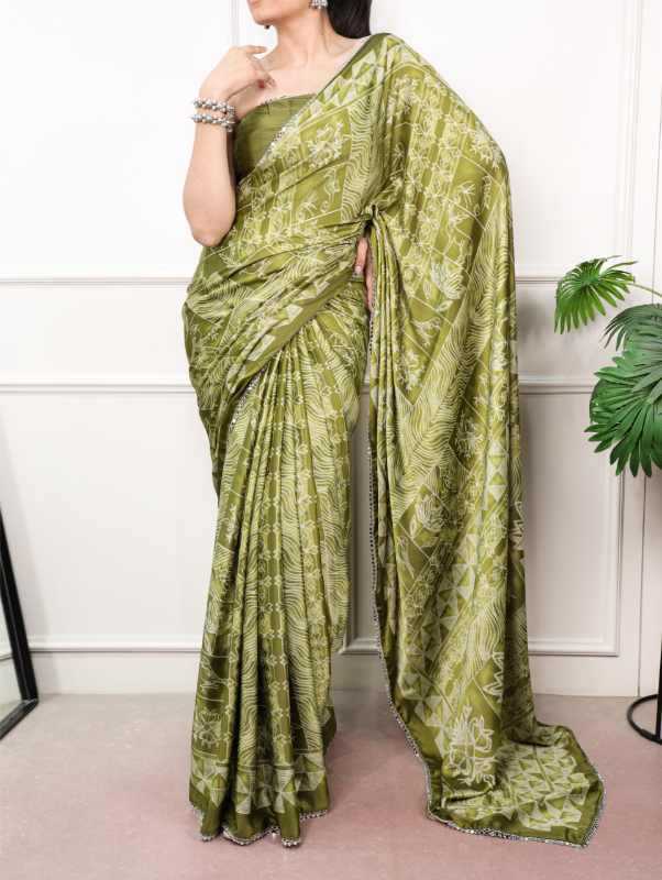Satin Silk Mirror Work Saree