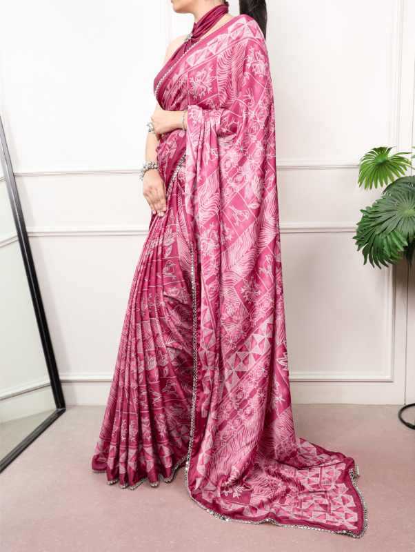 Satin Silk Mirror Work Saree