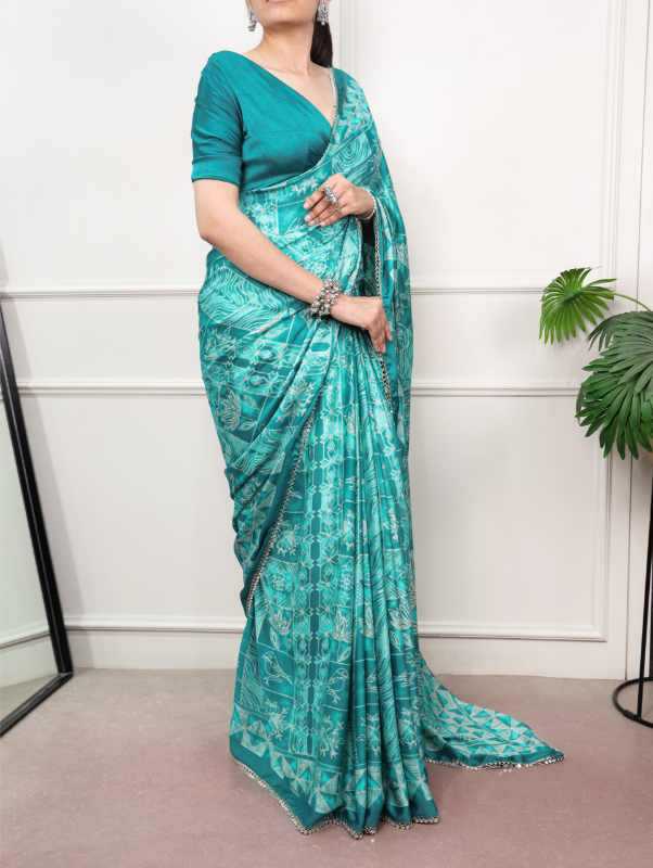 Satin Silk Mirror Work Saree