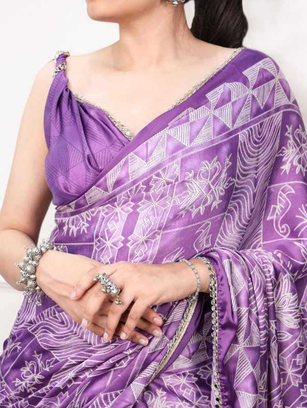 Satin Silk Mirror Work Saree