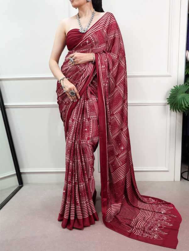 Satin Silk Designer Saree in Brown
