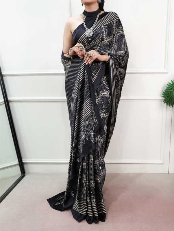 Satin Silk Designer Saree in Brown