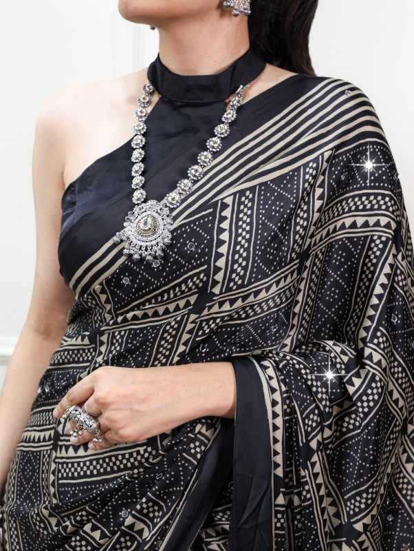 Satin Silk Designer Saree in Brown