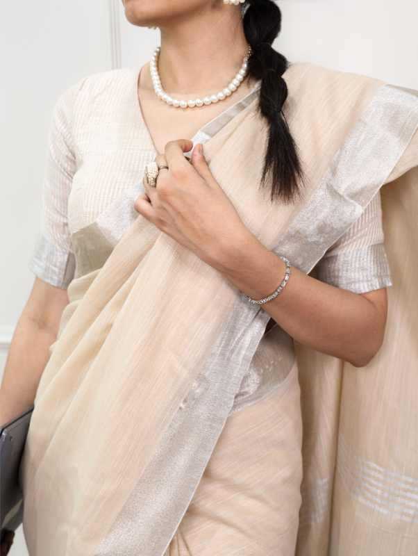 Linen Designer Saree in Beige