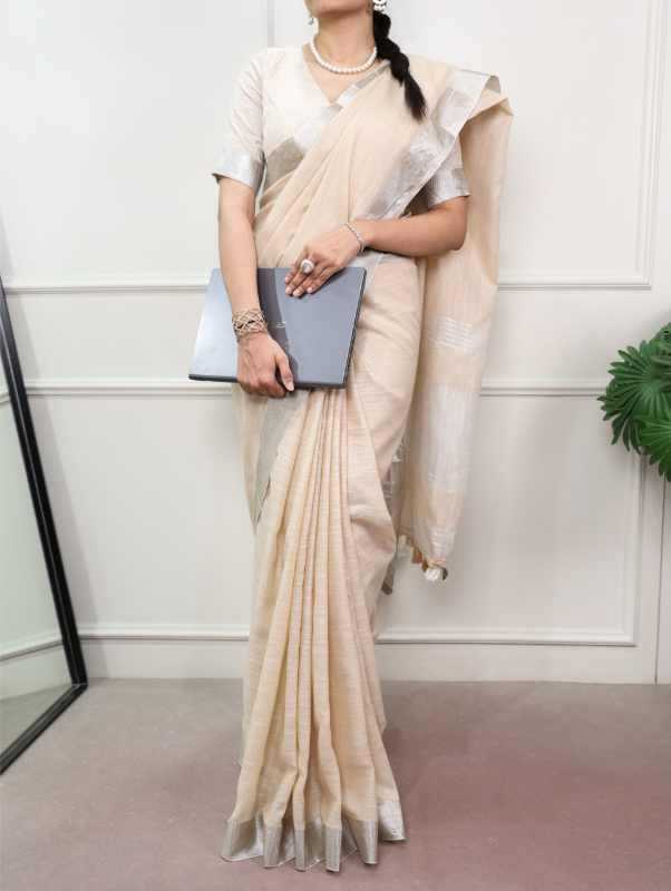 Linen Designer Saree in Beige