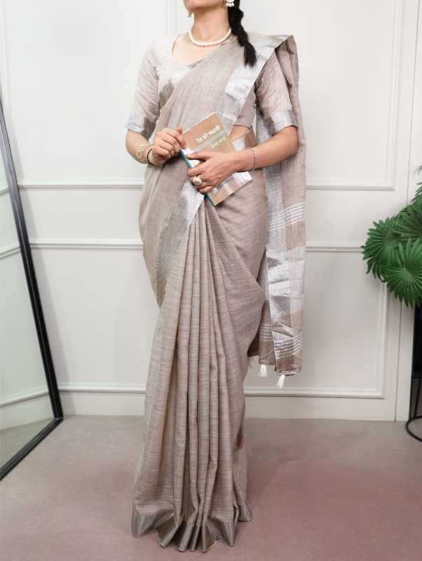 Linen Designer Saree in Beige
