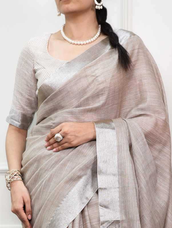 Linen Designer Saree in Beige