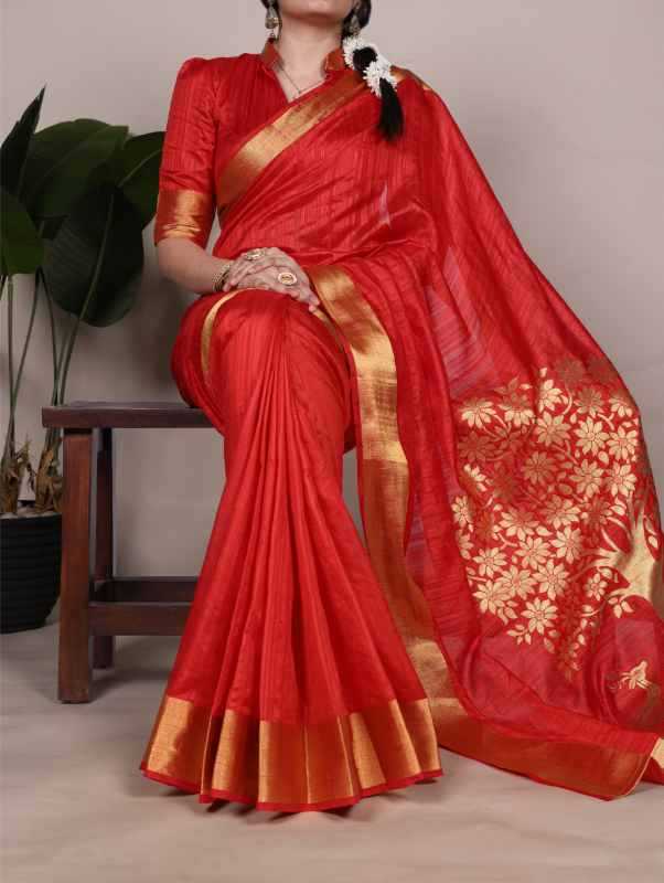 Silk Zari Border Saree in Bottle Green