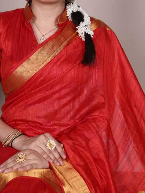 Silk Zari Border Saree in Bottle Green