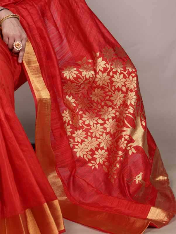 Silk Zari Border Saree in Bottle Green