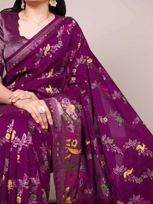 Nylon Designer Saree in Wine
