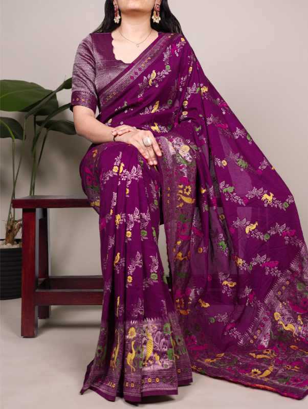 Nylon Designer Saree in Wine