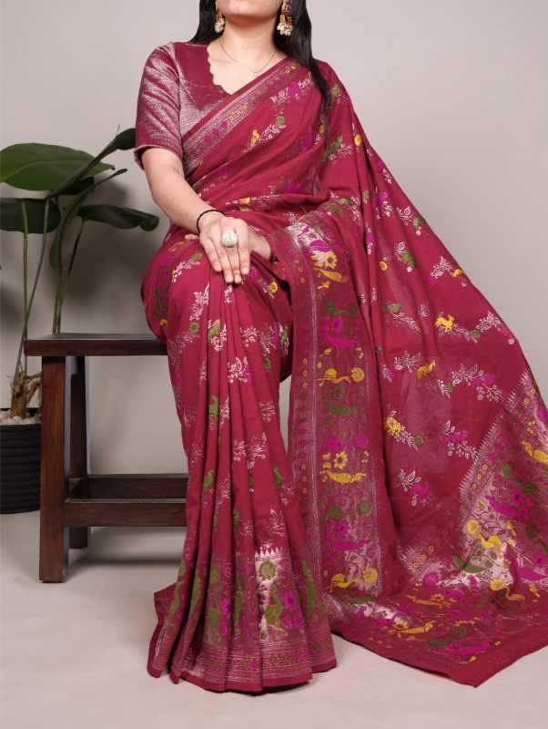 Nylon Designer Saree in Wine
