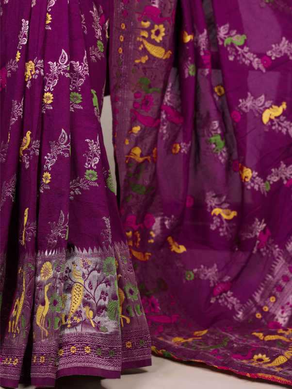 Nylon Designer Saree in Wine