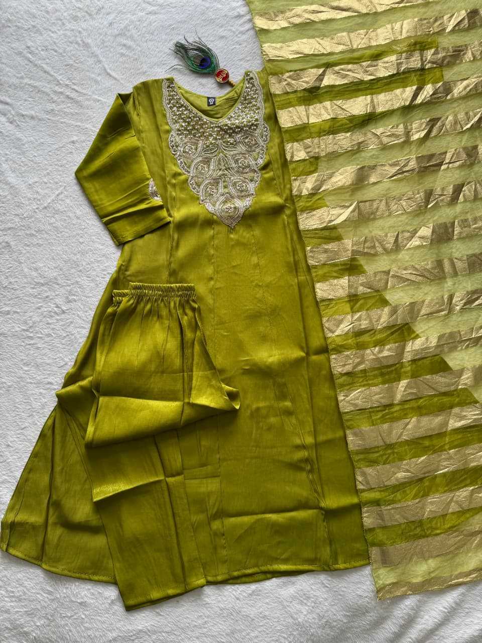 Heavy Roman Silk Embroidered Kurti