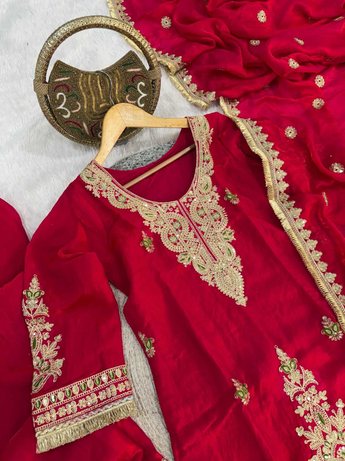 Satin Embroidery Suit