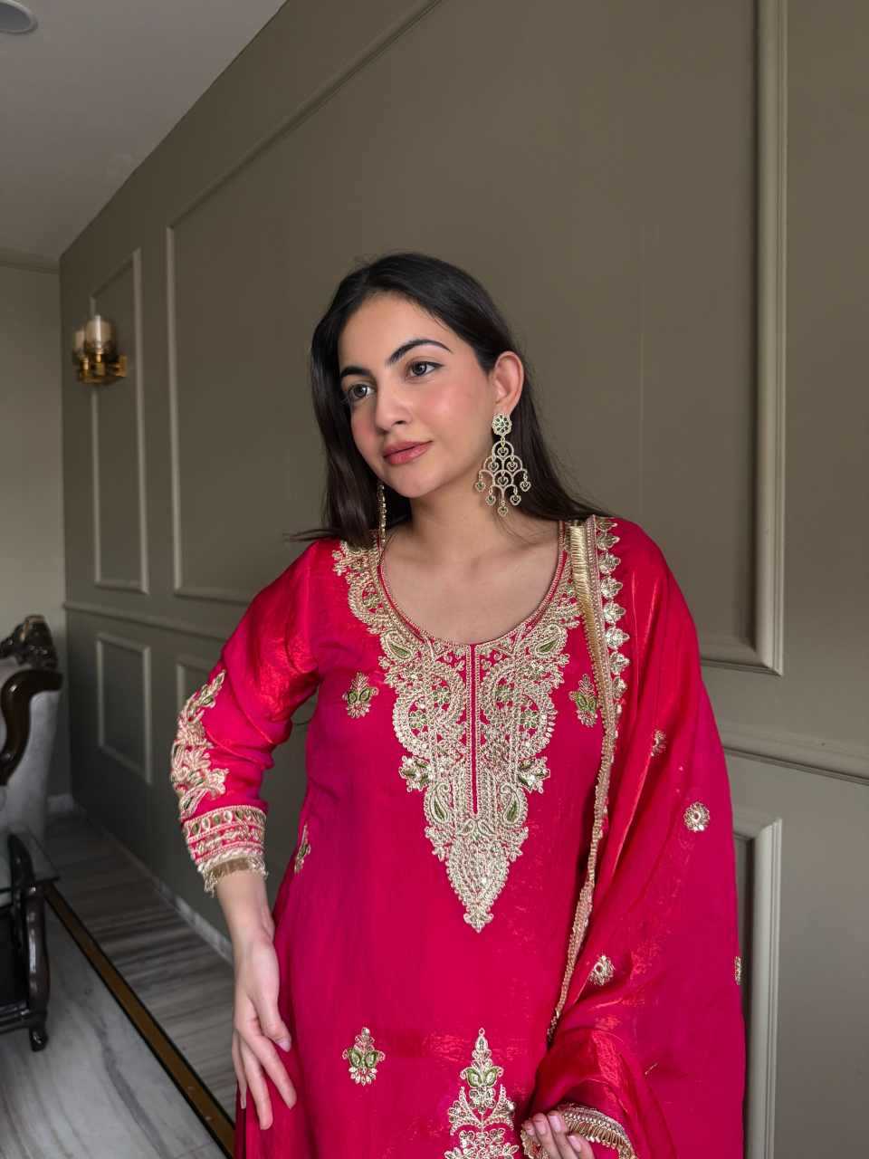 Satin Embroidery Suit
