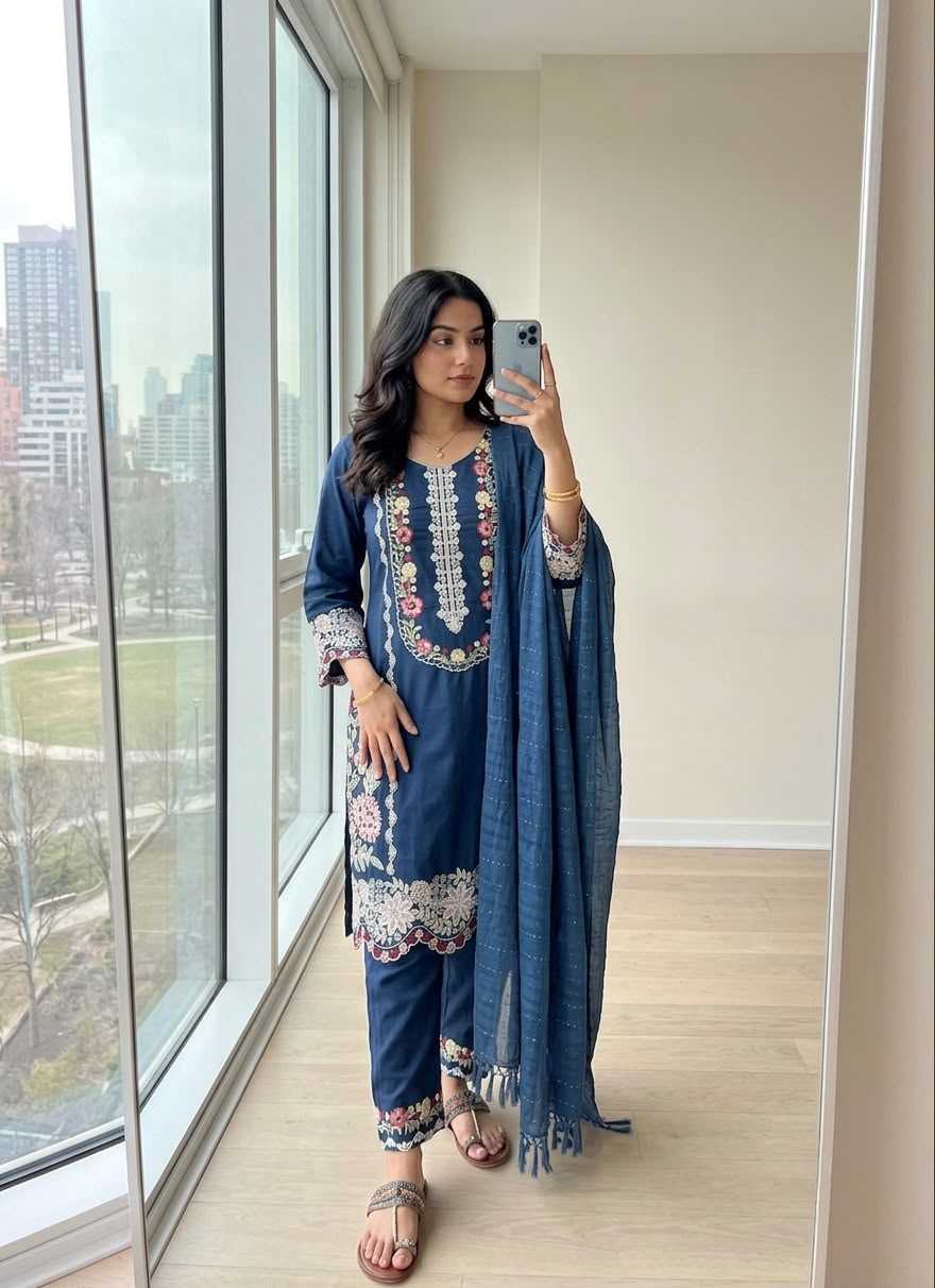 Satin Embroidery Suit