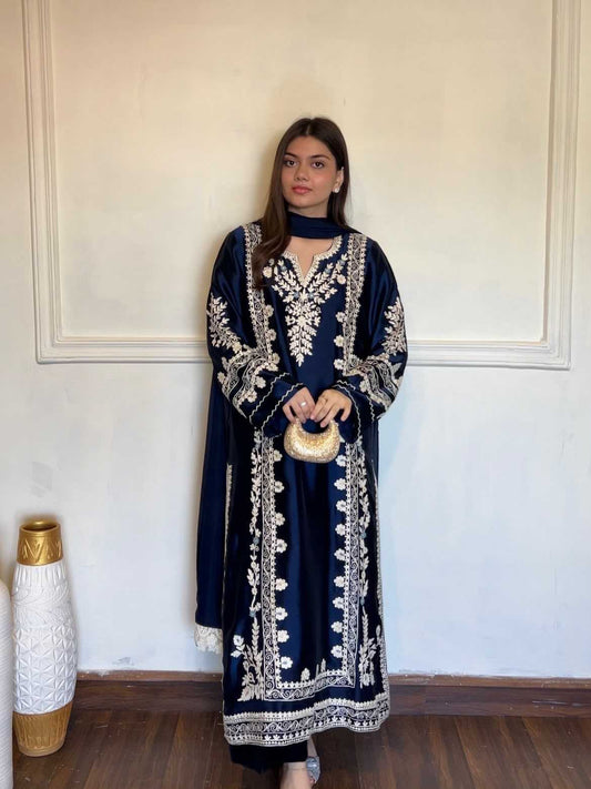 Satin Embroidery Suit 1169
