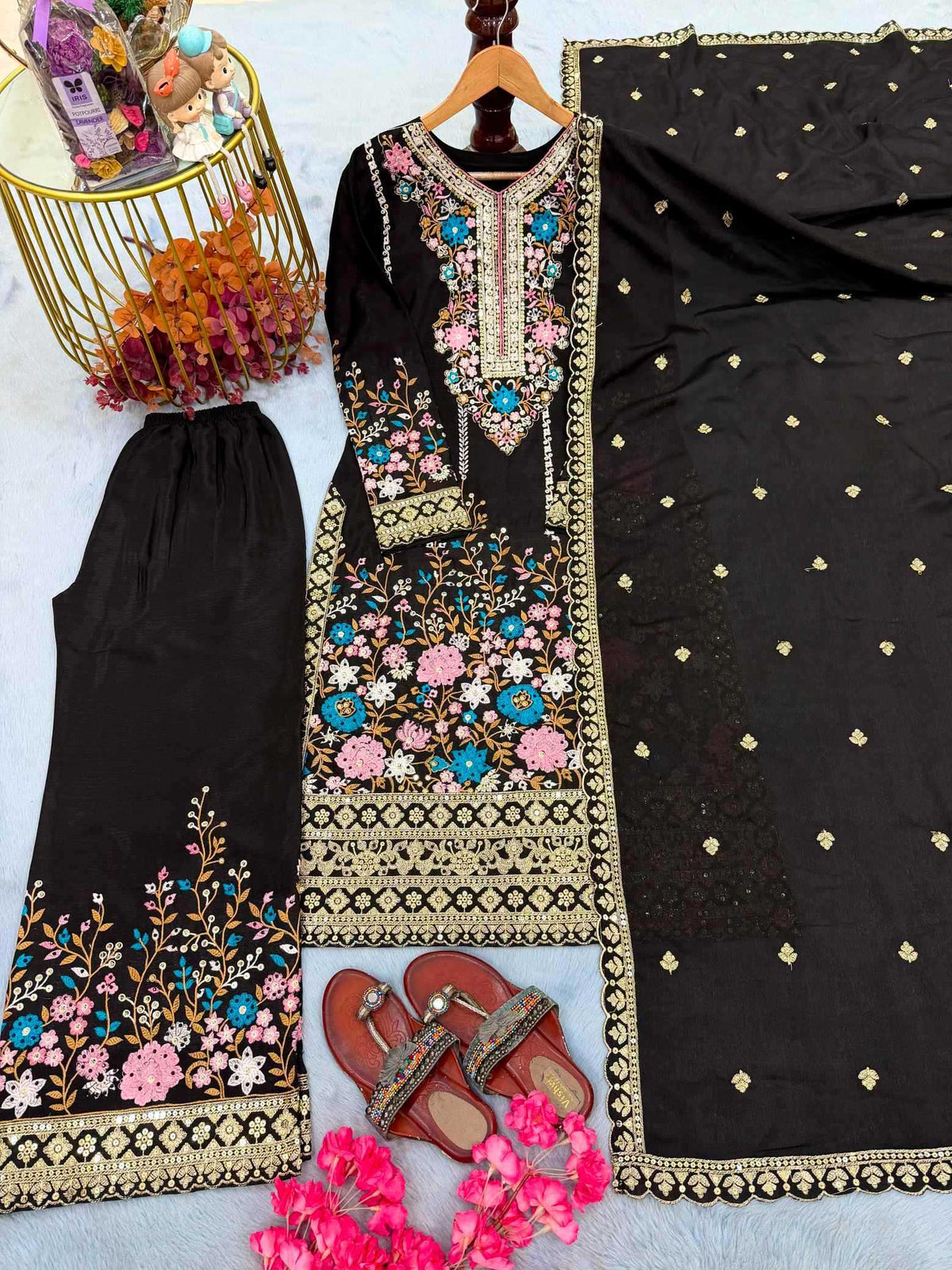 Chinon Silk Embroidery Suit