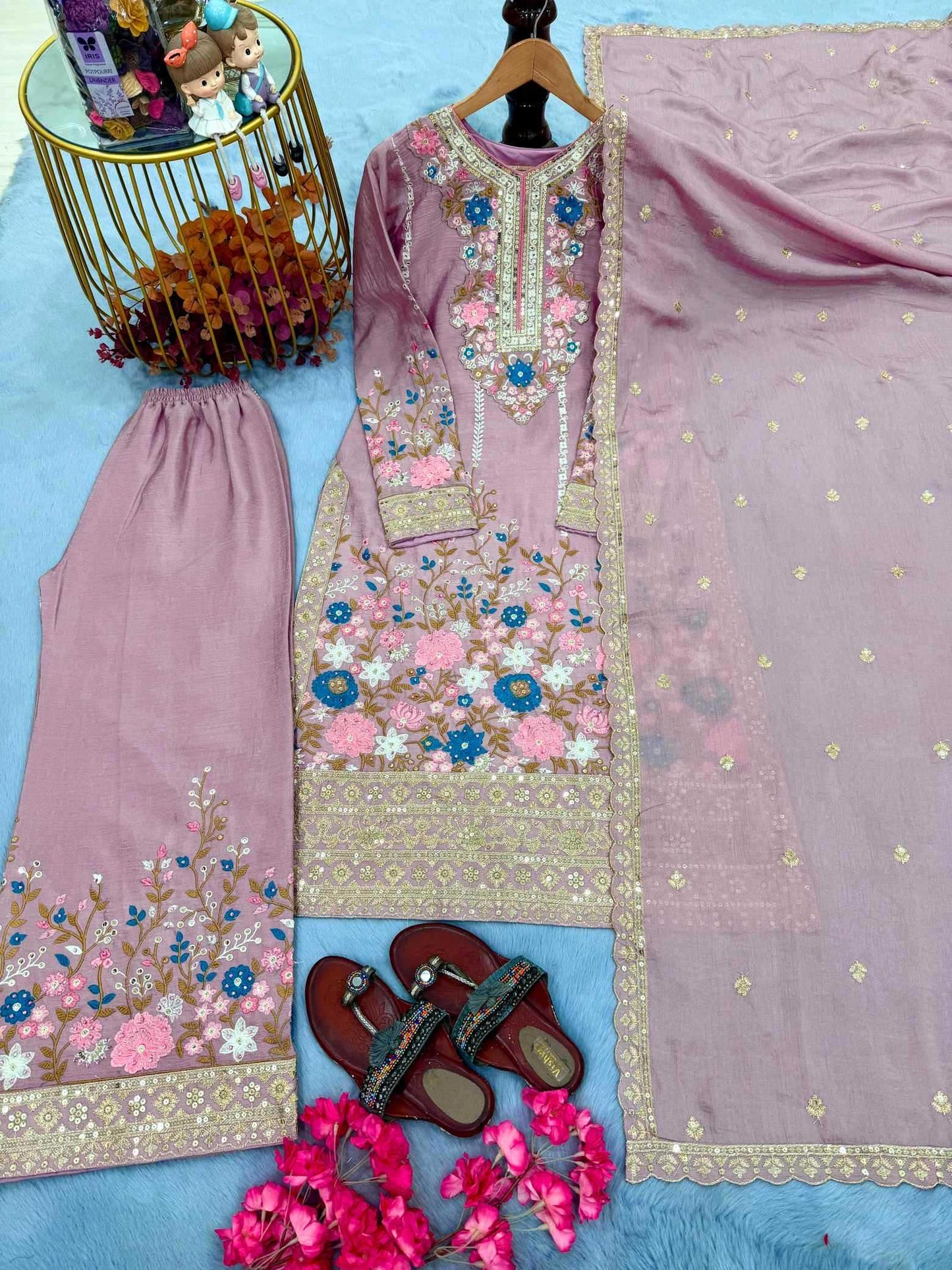 Chinon Silk Embroidery Suit