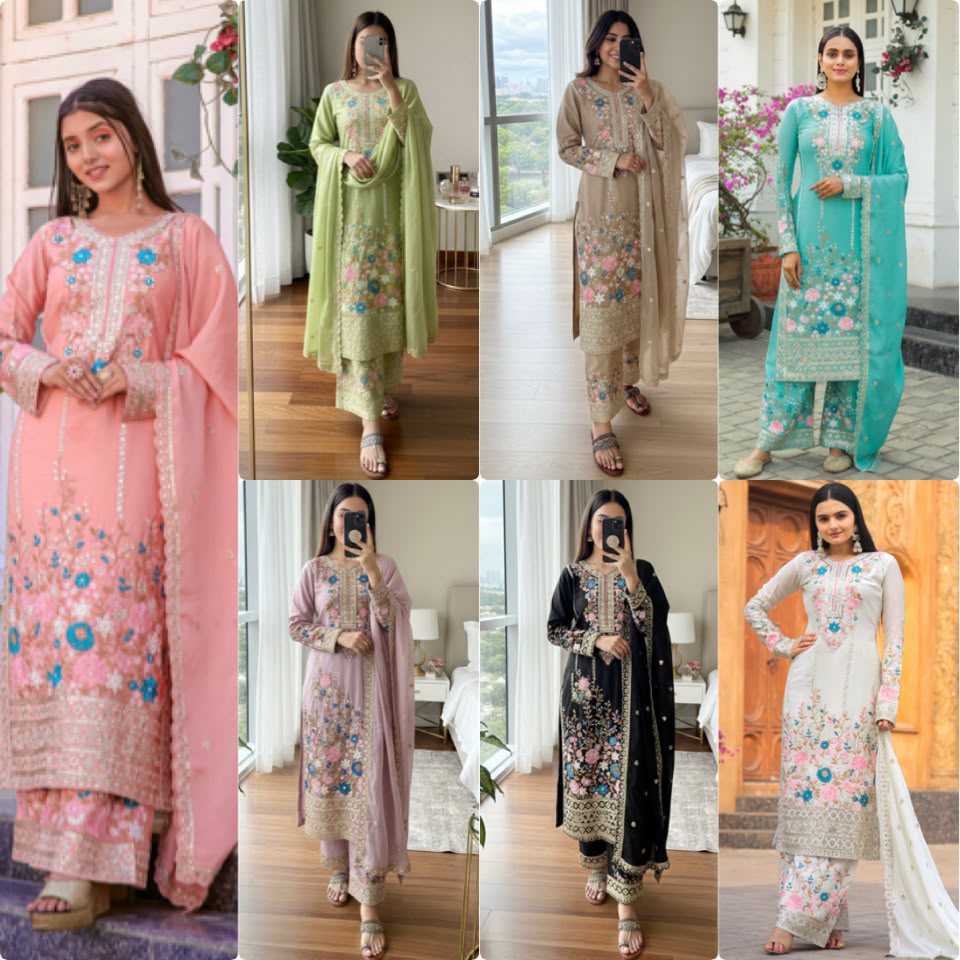 Chinon Silk Embroidery Suit