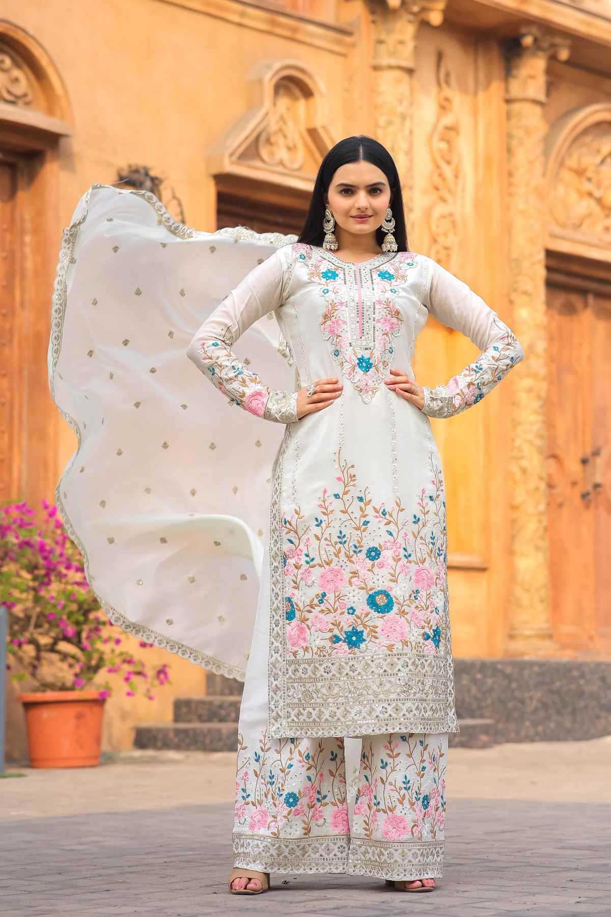Chinon Silk Embroidery Suit
