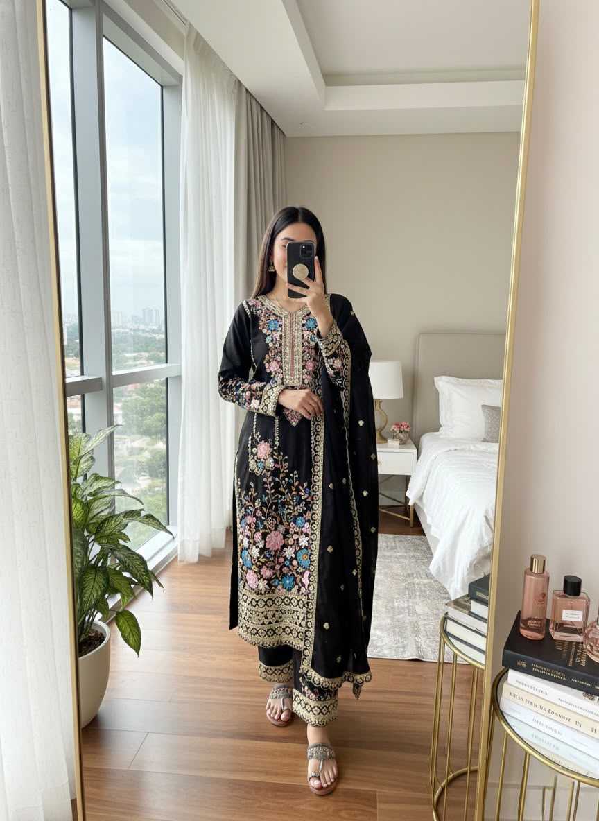 Chinon Silk Embroidery Suit