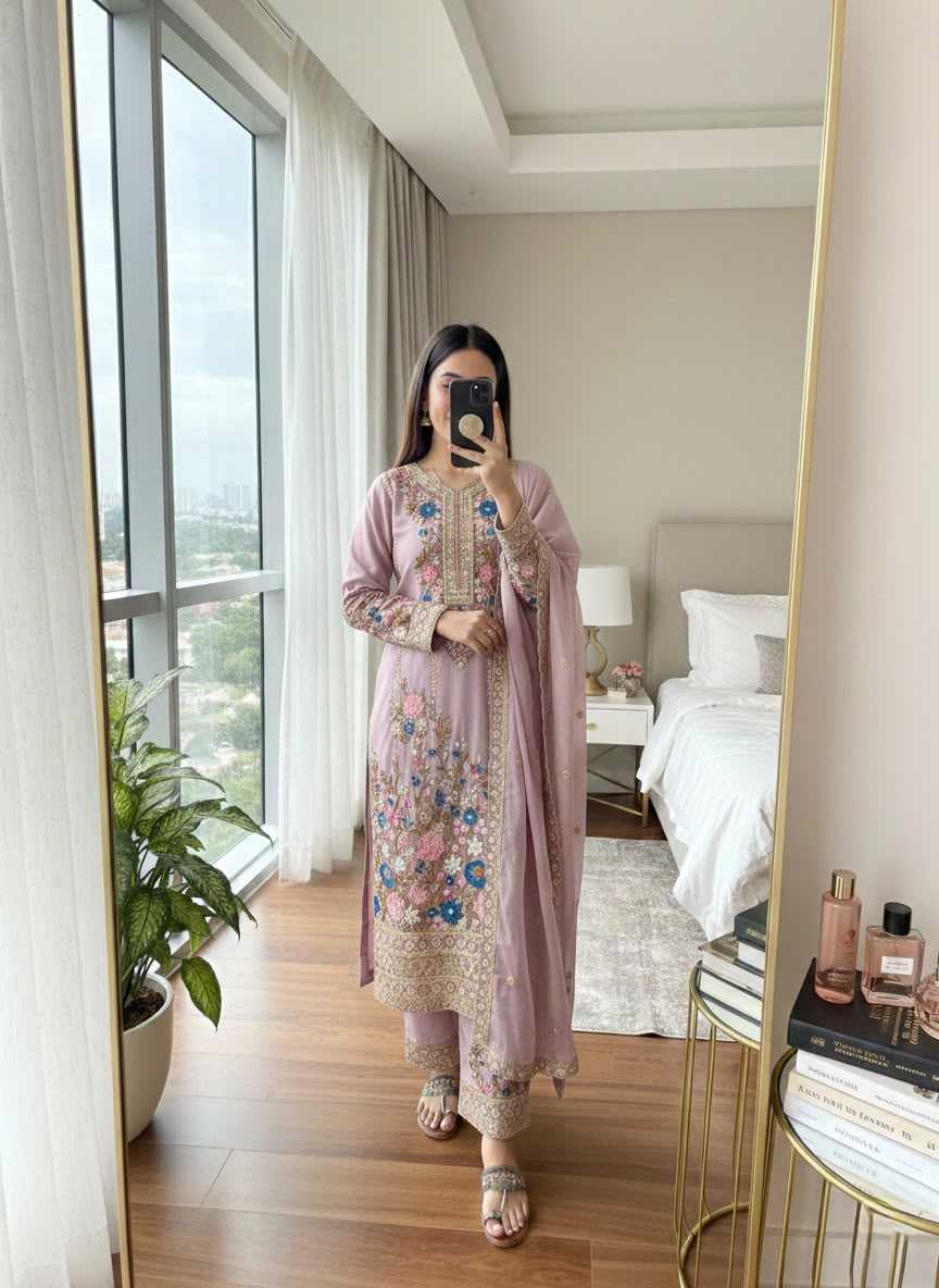 Chinon Silk Embroidery Suit