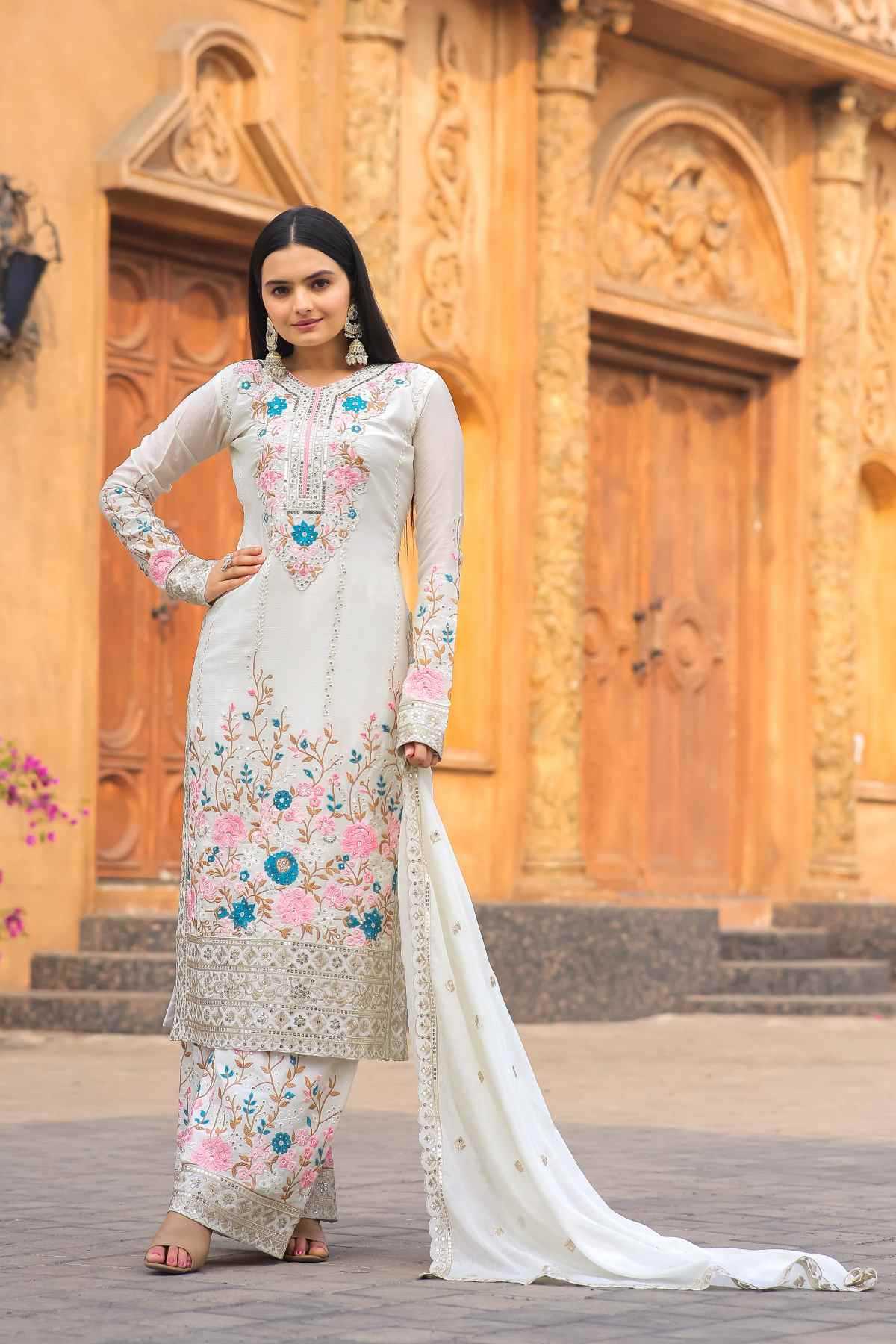Chinon Silk Embroidery Suit