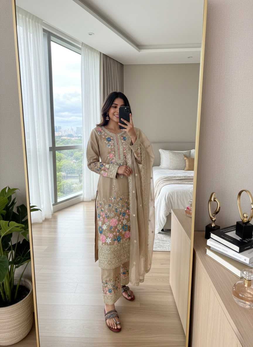 Chinon Silk Embroidery Suit