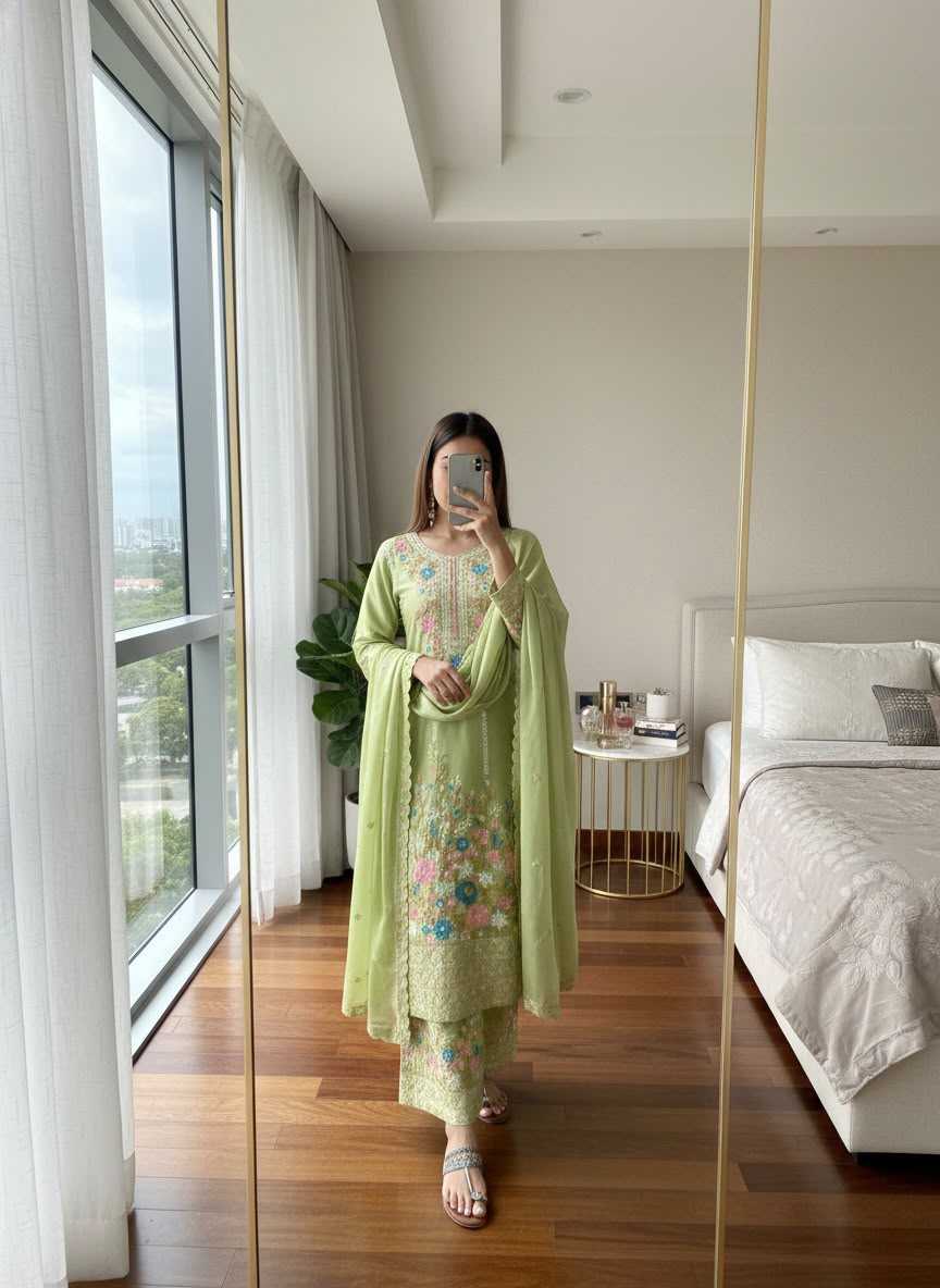 Chinon Silk Embroidery Suit