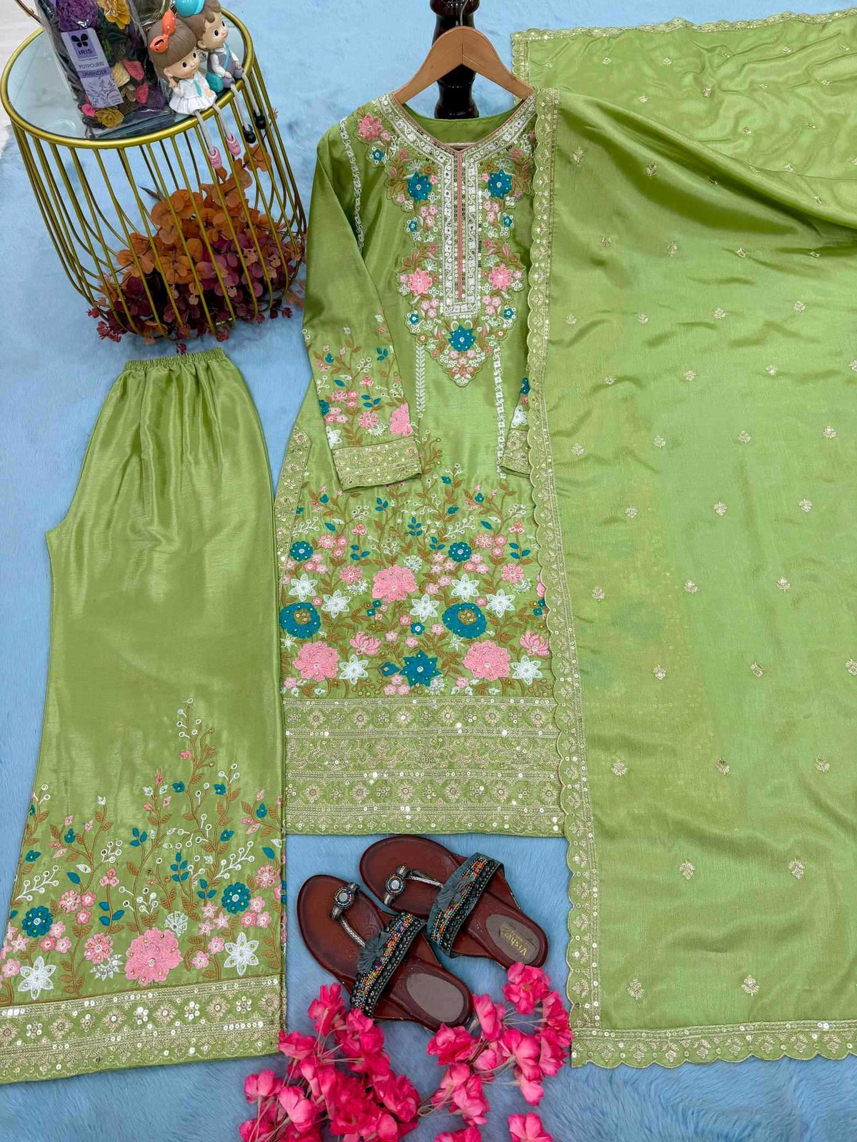 Chinon Silk Embroidery Suit