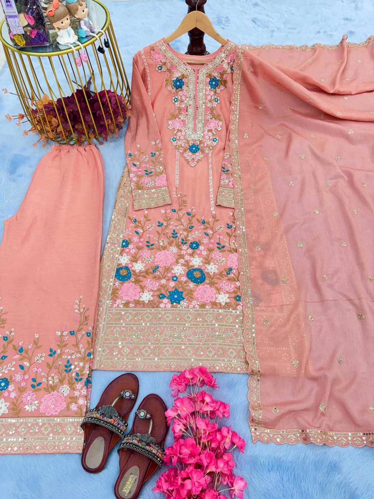 Chinon Silk Embroidery Suit