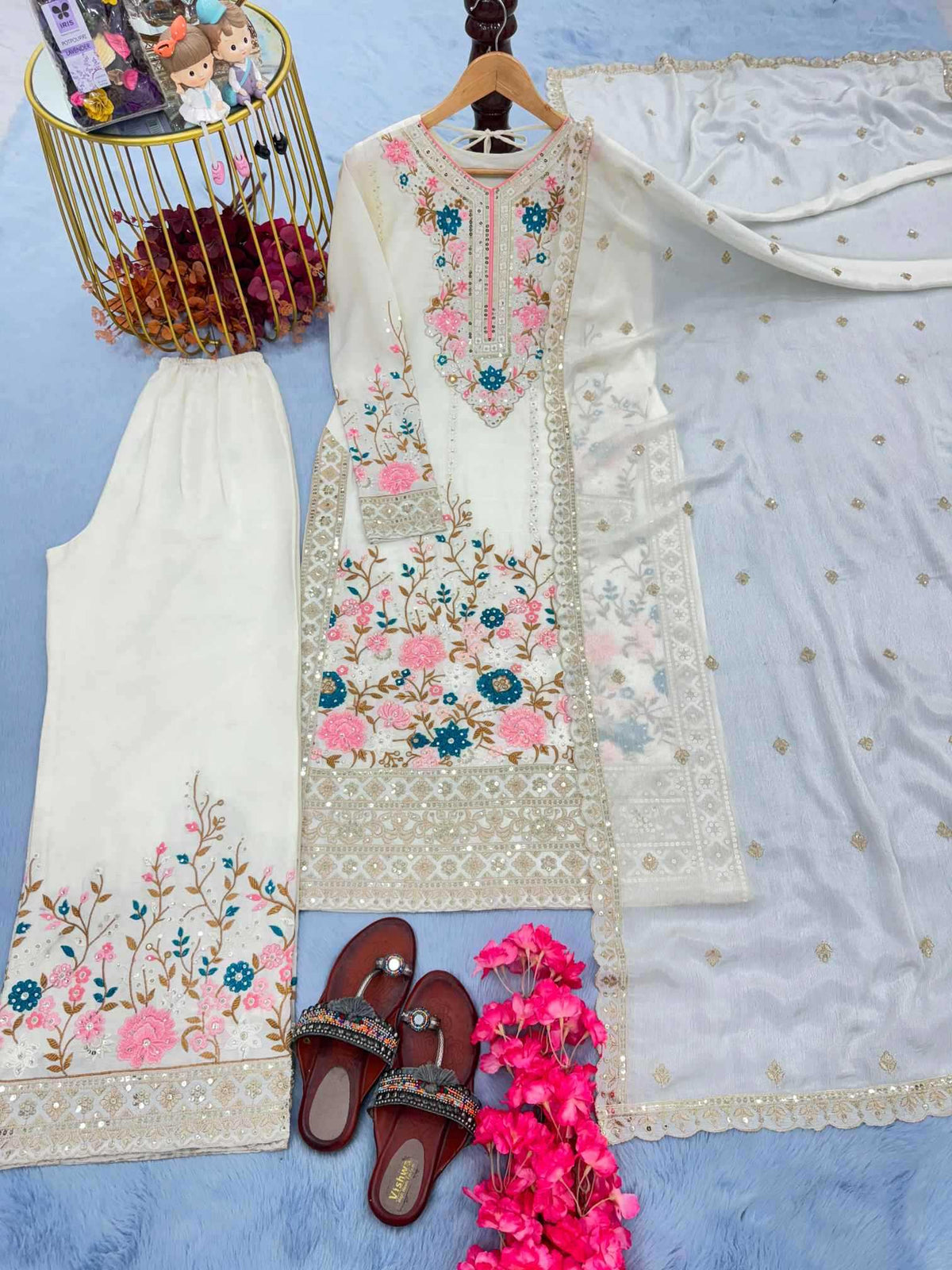 Chinon Silk Embroidery Suit