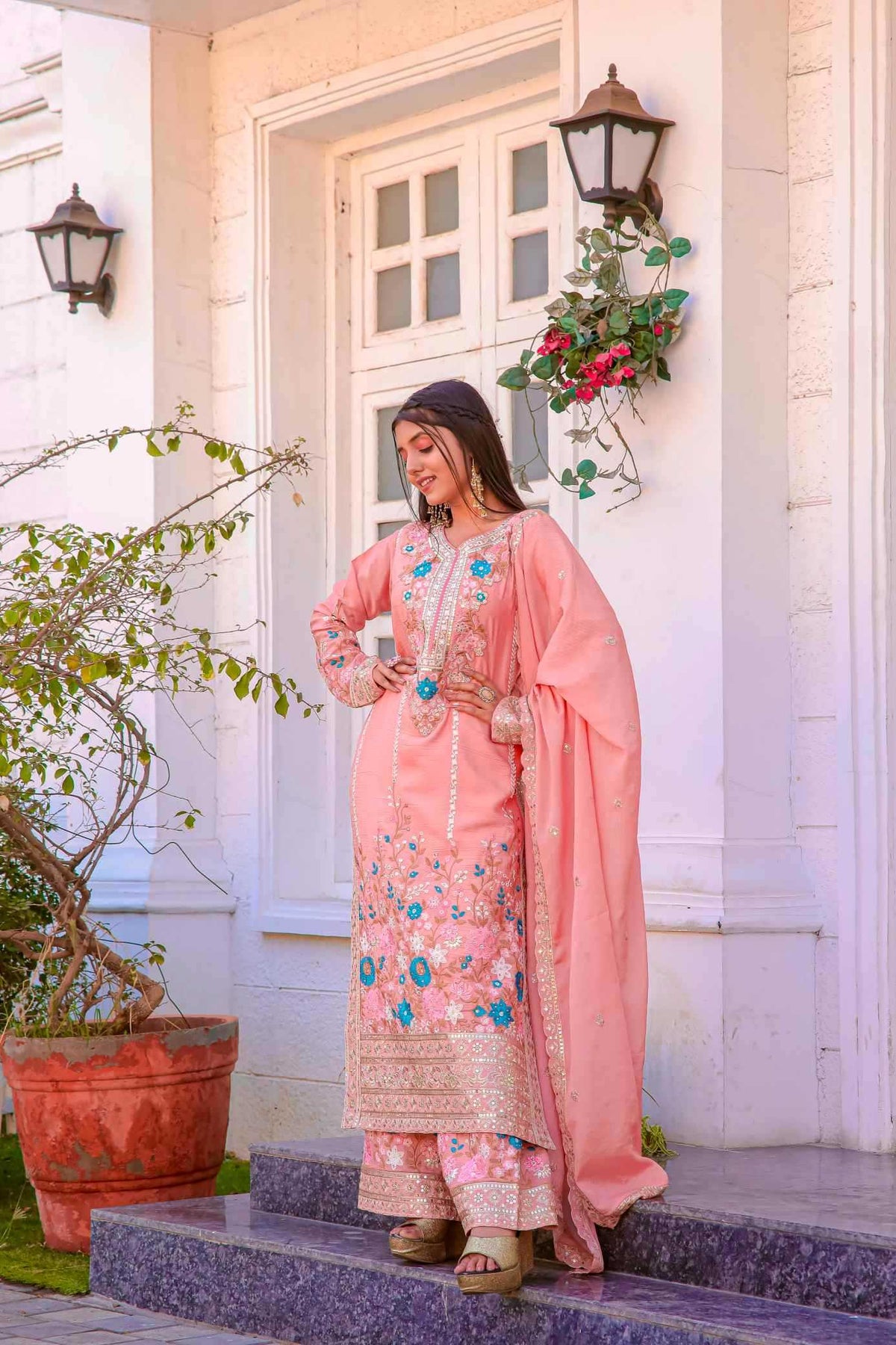 Chinon Silk Embroidery Suit