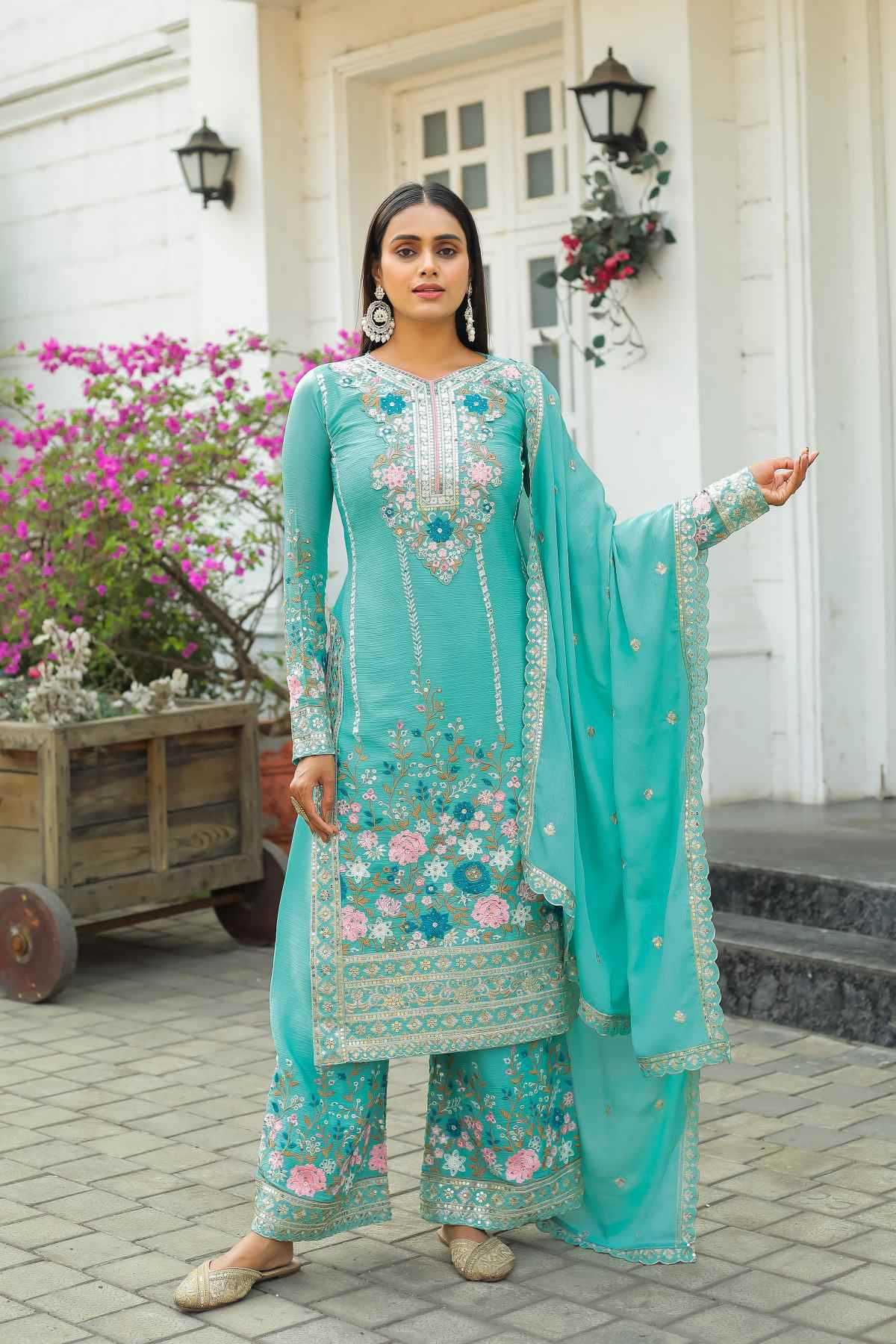 Chinon Silk Embroidery Suit