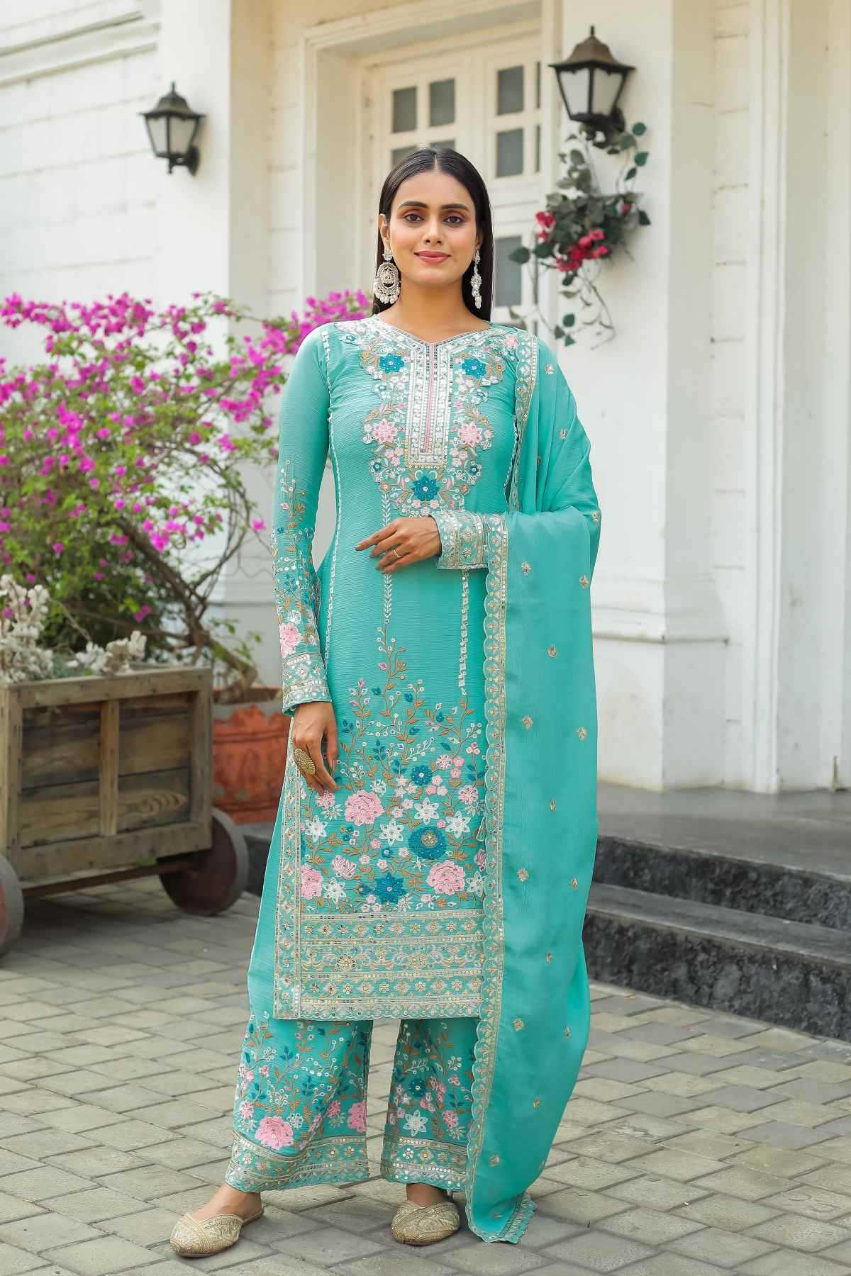 Chinon Silk Embroidery Suit