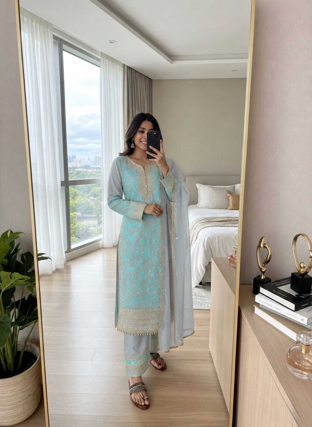 Faux Georgette Cotton Suit