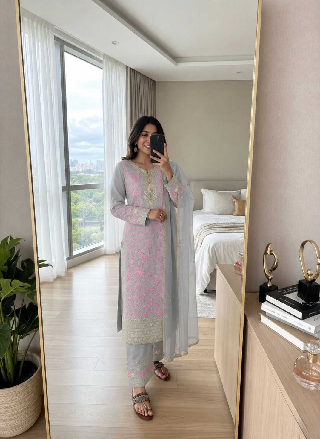 Faux Georgette Cotton Suit