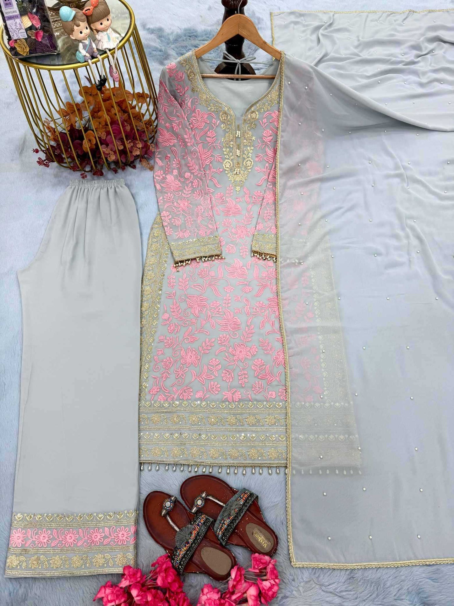 Faux Georgette Cotton Suit