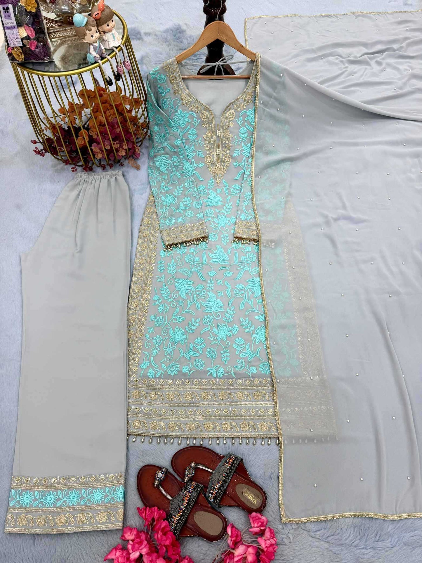 Faux Georgette Cotton Suit