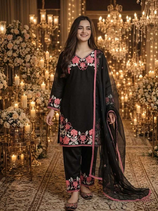 Satin Embroidery Suit