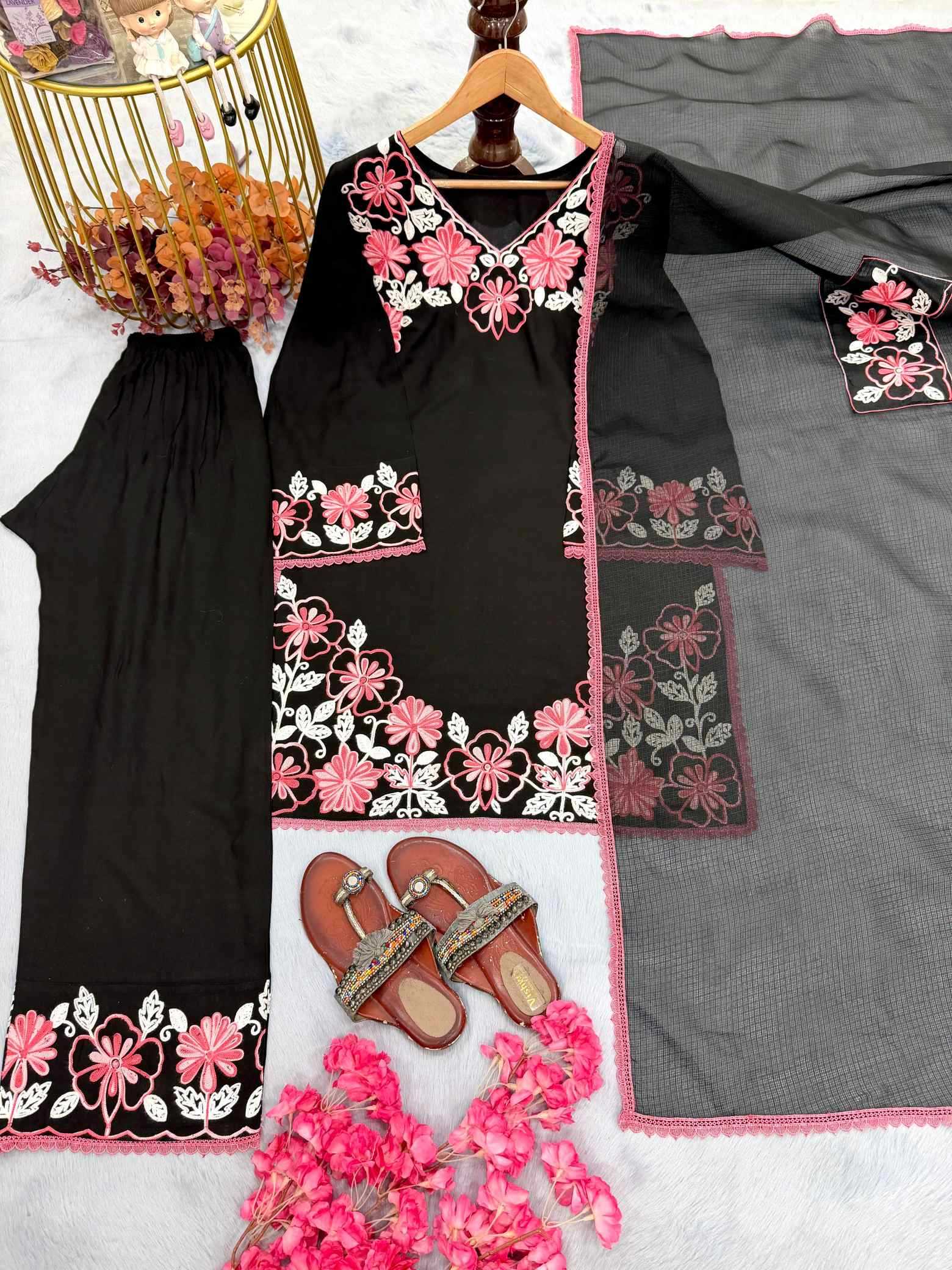 Satin Embroidery Suit