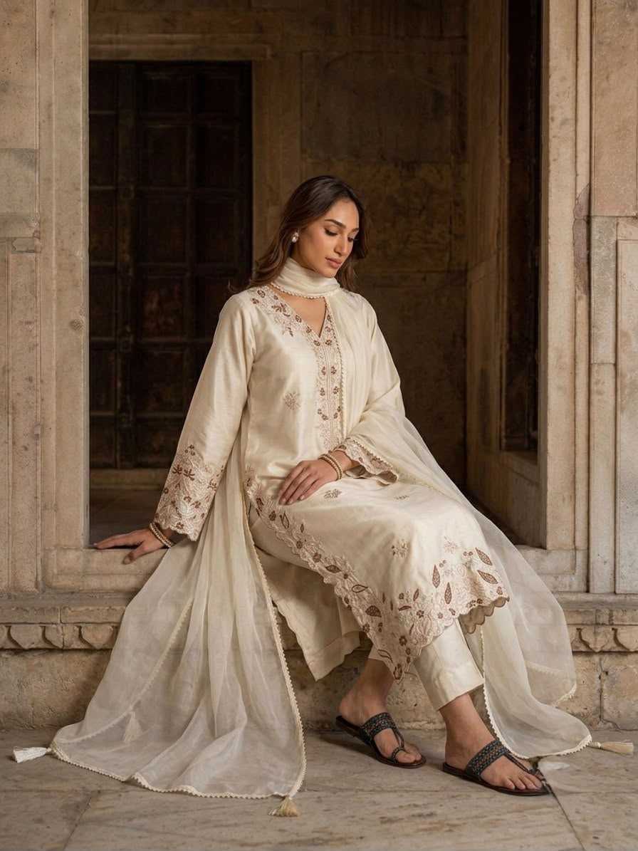 Heavy Roman Silk Embroidery Suit