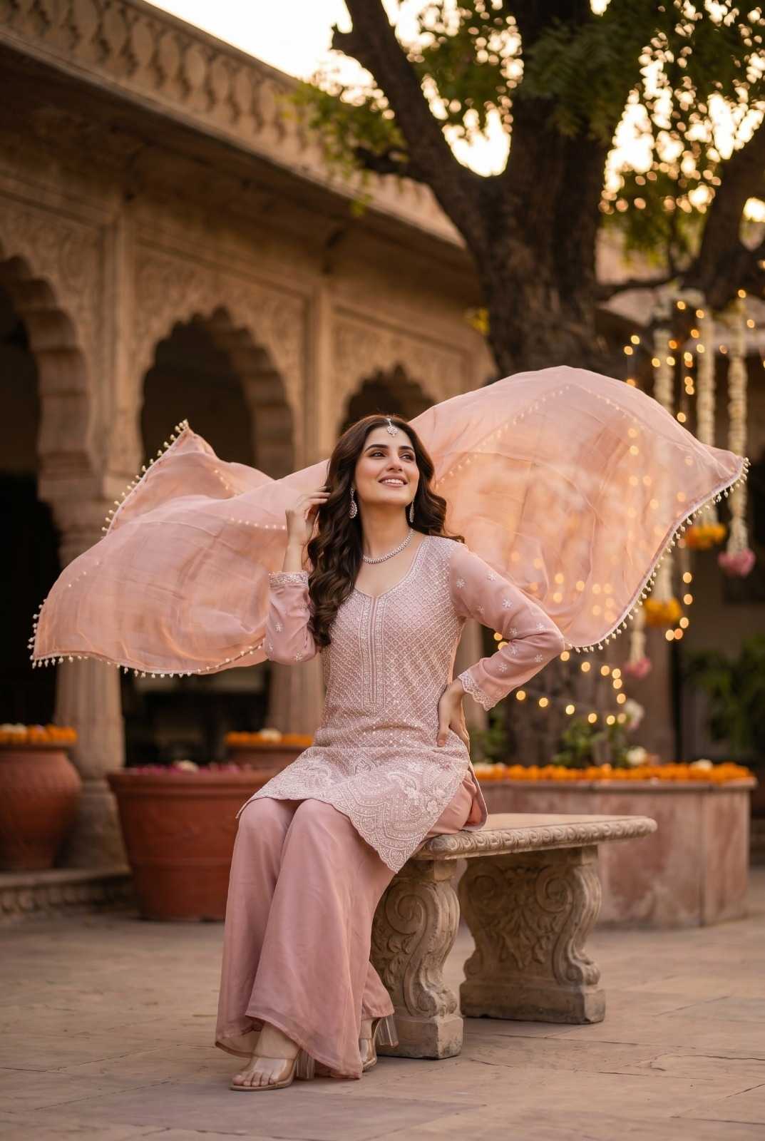 Chinon Silk Sharara Salwar Suit
