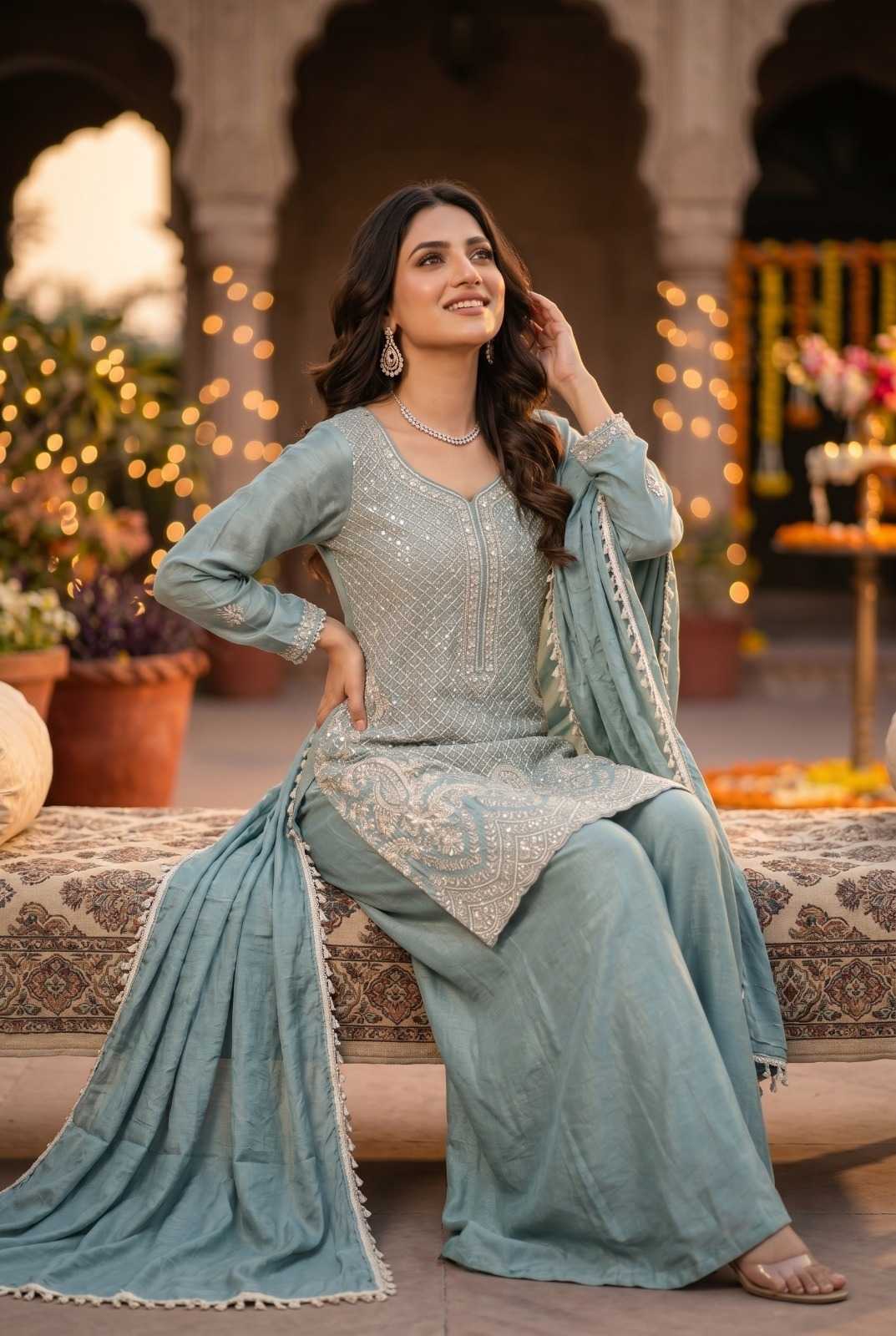 Chinon Silk Sharara Salwar Suit